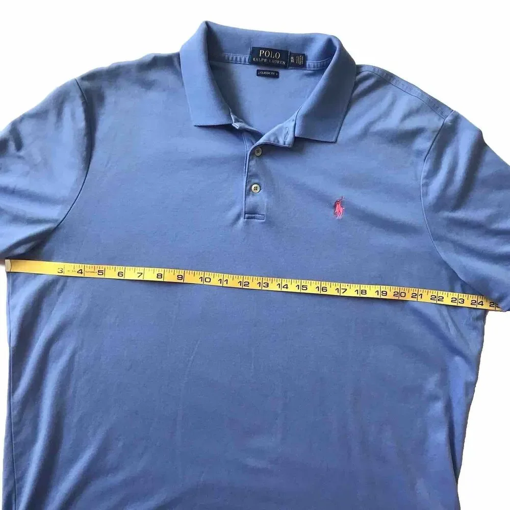 Polo Ralph Lauren Men XL Classic Fit Blue Polo Shirt Short Sleeve Pink Pony Soft
